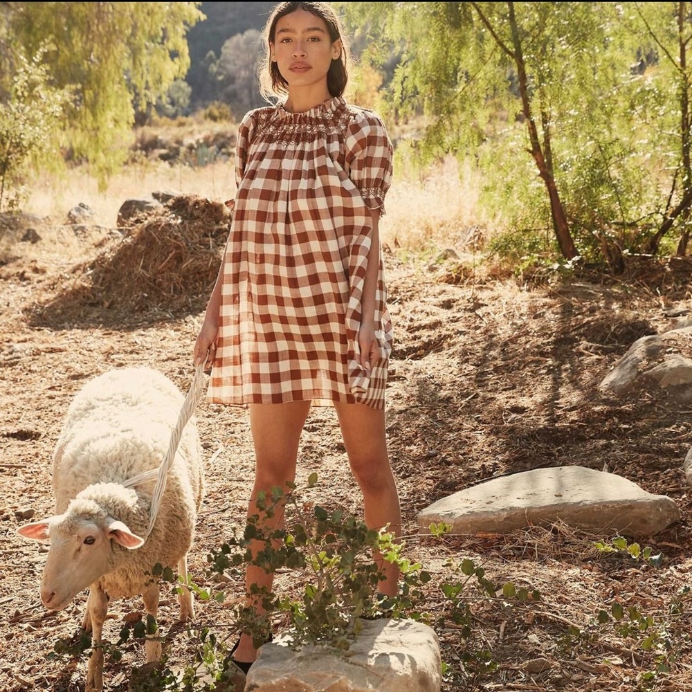 Doen sereau dress in st ouen nutmeg plaid Xs